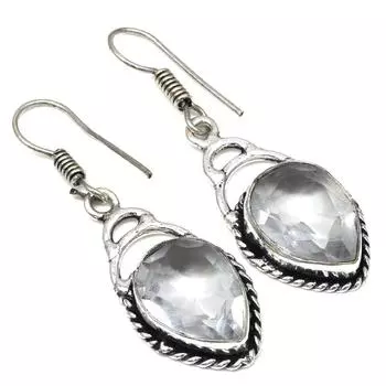 Белый солнечный кварцевый драгоценный камень подарок для нее серебряные ювелирные изделия серьги 1,5