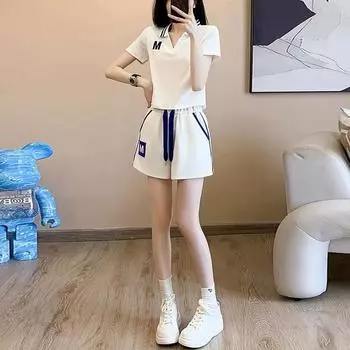 Белый спортивный комплект для отдыха, женский летний комплект из двух предметов в стиле вестерн, облегающий, модный, с короткими рукавами XXXL белый