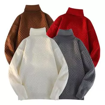 Белый свитер с высоким воротом, мужской вязаный свитер, осень и зима, новый модный бренд, свободный повседневный студенческий свитер M