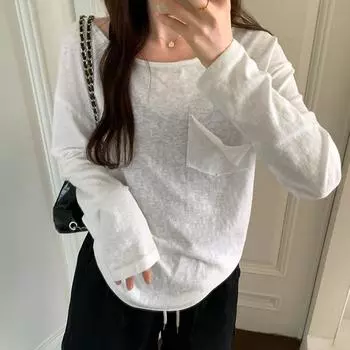 Белый свободный топ с длинными рукавами и U-образным вырезом для женщин на осень, новая сексуальная слегка прозрачная блузка с нижней рубашкой S