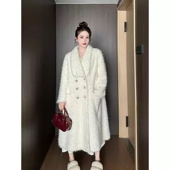 Белый темперамент длинная овечья шуба нежная универсальная овечья шерсть силуэт экологически чистая шуба интегрированный мех average size within 70kg