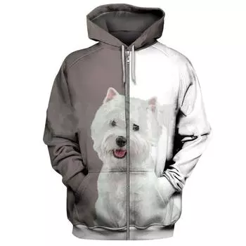 Белый терьер Вест-хайленд собаки толстовки с 3D принтом для мужчин и женщин пуловеры унисекс с капюшоном на молнии повседневный уличный спортивный костюм весна-осень 5XL