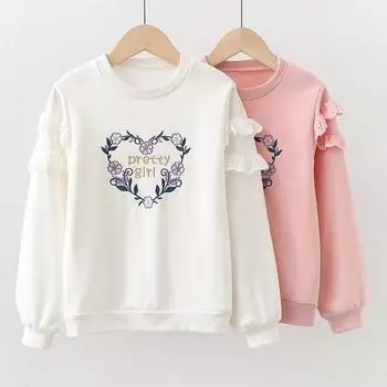 Белый топ для маленьких девочек, блузка с цветочной вышивкой, детская одежда, рубашка с длинными рукавами, весенняя детская одежда, свитшоты для подростков 110 белый