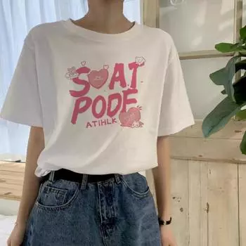 Белый топ, летняя футболка с коротким рукавом, хлопковая свободная футболка с коротким рукавом и круглым вырезом, тонкая тонкая футболка с надписью S