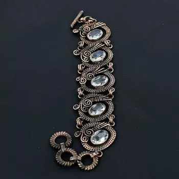 Белый топаз, драгоценный камень, браслет ручной работы из чистой медной проволоки, обернутый ювелирными изделиями для женщин 7-8 Inches белый