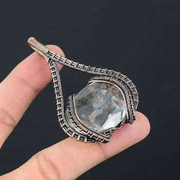 Белый топаз драгоценный камень чистая медная проволока обернутая ювелирные изделия ручной работы кулон