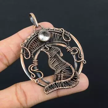 Белый топаз, драгоценный камень, чистая медная проволока, обернутая подвеской ручной работы, ювелирное изделие для подарка 2.95 Inches белый