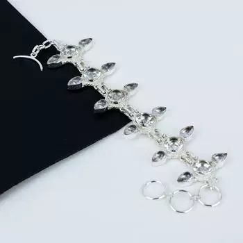 Белый топаз драгоценный камень ручной работы 925 стерлингового серебра ювелирные изделия браслет для подарков - Белый топаз драгоценный камень серебряный браслет с регулируемой цепочкой 8 белый