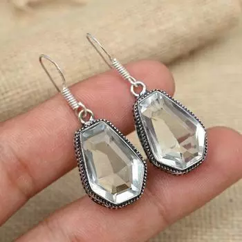 Белый топаз, драгоценный камень, стерлинговое серебро 925 пробы, серьги ручной работы, ювелирные изделия, изысканный подарок для нее 1.57 Inches белый