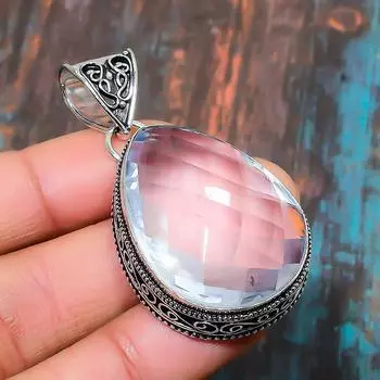 Белый топаз Gemstone 925 Sterling Silver Подвеска для свадебных украшений ручной работы 2.05 Inches белый