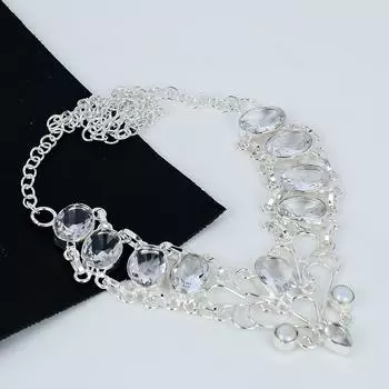 Белый топаз, Ювелирное колье из перламутра, Ожерелье из стерлингового серебра 925 пробы, Ювелирное колье ручной работы, Ожерелье для мамы, Свадебные украшения 20 белый