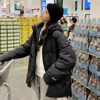 Белый утиный пух, черный пуховик, женское короткое новое зимнее толстое пальто с капюшоном