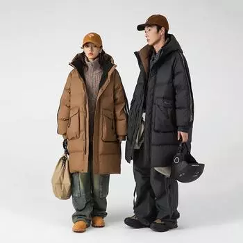 Белый утиный пух, мужская куртка в стиле пары, зимняя, новая, модная, универсальная, средней длины, свободная, с капюшоном, мужская куртка M