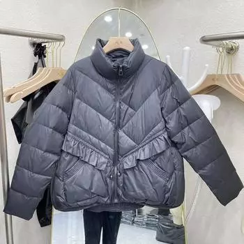 Белый утиный пух, новый зимний литературный и ретро-пуховик, женский тонкий утолщенный топ с оборками S красный