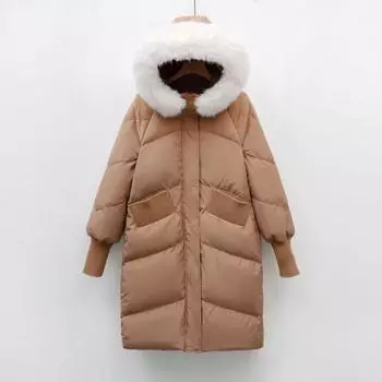 Белый утиный пух, новый зимний теплый большой меховой воротник, повседневный свободный пуховик, женское пальто XS