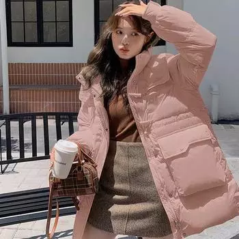 Белый утиный пух с пряжкой из рога, большой карман, модный универсальный свободный пуховик, женское пальто S size 90-60kg белый