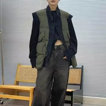 Белый утиный пух высокого класса европейская станция осень-зима новый пуховый жилет ковбойская сращивание поддельный двухсекционный жилет One Size