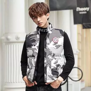 Белый утиный пух зимний кардиган утолщенный теплый однотонный жилет молодежный повседневный пуховик M белый