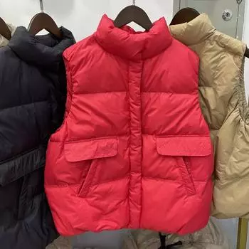 Белый утиный пуховый воротник-стойка пуховый жилет женский свободный и тонкий универсальный 2024 осень-зима легкий пуховый жилет жилет жилет жилет прилив S чёрный