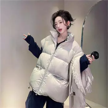 Белый утиный пуховый жилет для женщин, модный трендовый теплый жилет 2024 года, популярная куртка-жилет S серый