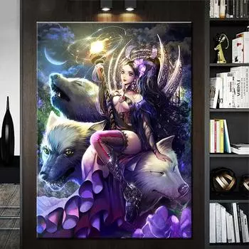 Белый Волк Волшебная принцесса Фея Алмазная картина Новое поступление животное и девушка Алмазная живопись Полная дрель Мозаичная вышивка Full Round 20x30CM
