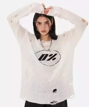 Белый вязаный пуловер в стиле гранж, женский винтажный эстетический ажурный свитер, наряд в Корейском стиле, джемпер в стиле поп, оверсайз, топ Fairycore S белый