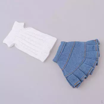 Белый вязаный свитер с открытыми плечами для кукол Licca OB 1/6, синий цвет