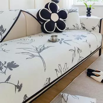 Белый жаккардовый синельный коврик для дивана, мягкий универсальный нескользящий чехол для дивана «Четыре сезона», украшение для дома, гостиной, китайская подушка 70x70cm 1pcs