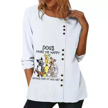 Белый женский повседневный топ с длинными рукавами, круглым вырезом и шестью яркими цветочными принтами S