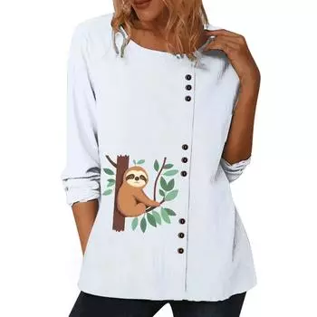 Белый женский повседневный топ с длинными рукавами, круглым вырезом и шестью яркими цветочными принтами S