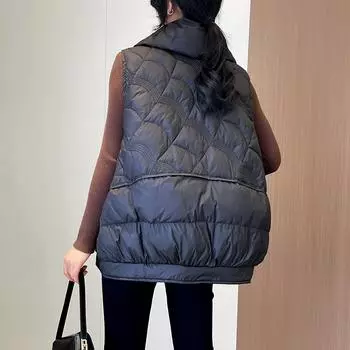 Белый жилет из утиного пуха, женская одежда, зима 2024, новый воротник-стойка, дизайн, стеганая линия, теплый благоприятный жилет в виде облака S чёрный