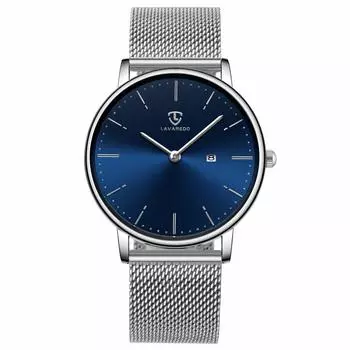 [BEN NEVIS] Men s Watch Simple Stylish Thin Casual Date Display Waterproof Analog Quartz Watch Mesh Band Blue Silver