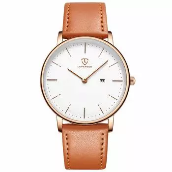 [BEN NEVIS] Men s Watch Simple Stylish Thin Casual Date Display Waterproof Analog Quartz Watch Leather Strap White Orange