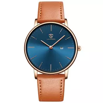 [BEN NEVIS] Men s Watch Simple Stylish Thin Casual Date Display Waterproof Analog Quartz Watch Leather Strap Blue Orange