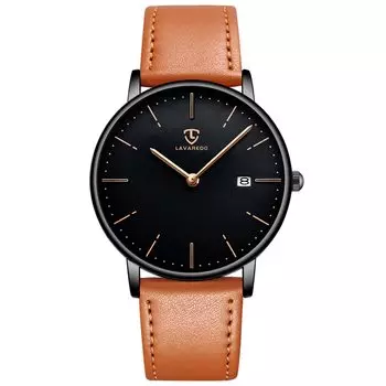 [BEN NEVIS] Мужские часы Простые стильные тонкие повседневные водонепроницаемые аналоговые кварцевые часы с кожаным ремешком оранжевого цвета