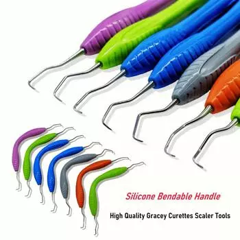 Bendable Silicone Handle Dental Professional Gracey Curette Periodontal Bone Curettes Perio Dental Tooth Cleaning Scaler 1 pc 1-2