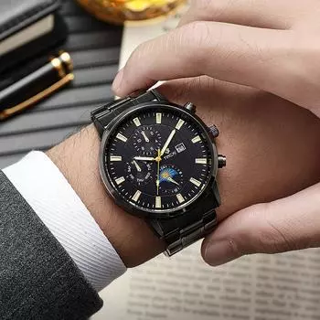 Bendian популярный календарь стальной ремень кварцевые часы мужские деловые мужские часы три глаза большой циферблат мужские часы