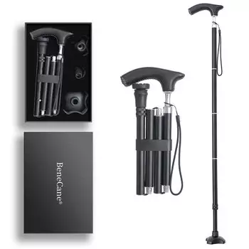 BeneCane 4 Трость для мужчин и складная регулируемая деревянная ручка, обернутая в бесплатные 4-точечные 3 сменные резинки Подарочная трость, Ноги, Женщины, Трость, чёрный