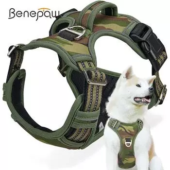 Benepaw Tactical No Pull Harness для больших и средних собак, прочный, сверхпрочный, камуфляжный, светоотражающий, жилет для домашних животных, ручка управления S