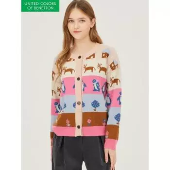 Benetton Animal Motif Jacquard Knit Cardigan Bakc59361 LP/OS