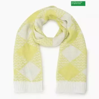 Benetton Benetton альпака клетчатый вязаный шарф Bcmf54361 Yg yellow green/OS