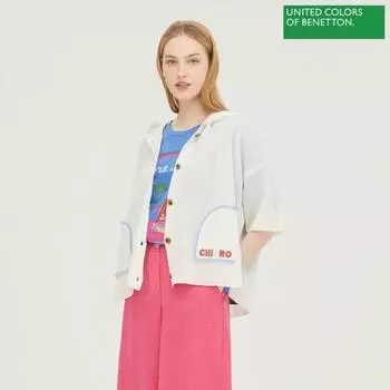 Кардиган Benetton Benetton с вышитым капюшоном и короткими рукавами Bakcb8431 Iv Ivory/OS