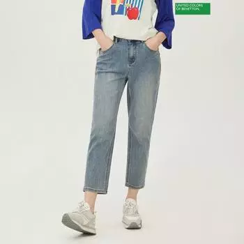 Benetton Benetton Back LetterIng Embroidered Baggy Denim Pants Badpa6441 In Indigo/44