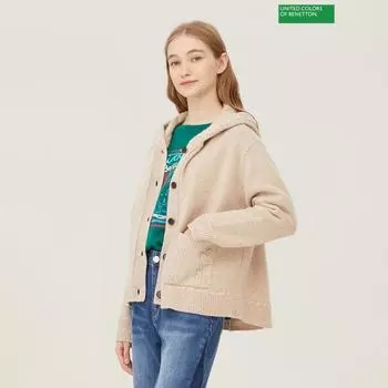 Benetton Benetton Button Hooded Knit Cardigan Bakca9461 Be beige/OS