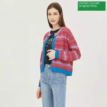 Benetton Benetton цветной полосатый вязаный кардиган Bakca4341 Pk Pink/OS