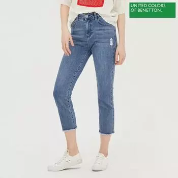 Benetton Benetton Dog Embroidered Straight Denim Pants Badpa7331 In Indigo/42