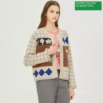 Benetton Benetton Duck Жаккардовый вязаный кардиган Bakcb7361 Be beige/OS