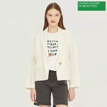 Benetton Benetton Fringe Lettering Embroidery Jacket Bajk54331 Iv Ivory/42