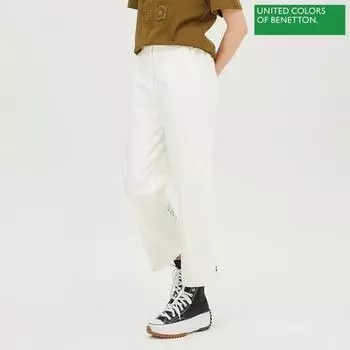 Benetton Benetton Hem Print Straight Denim Pants Badp03241 Wh white/42