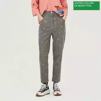 Мешковатые джинсовые брюки Benetton Benetton с внутренней отделкой и жемчужным принтом Badp06241 Gr Grey/42